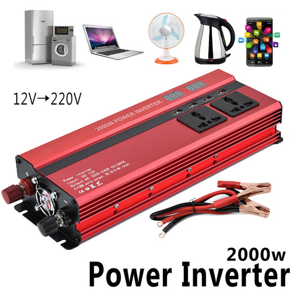 2000W solar LED Inverter 12v 24 to 110v 220v Converter 4 USB Ports Charger Veicular Power Inverter Dual Display Inversor