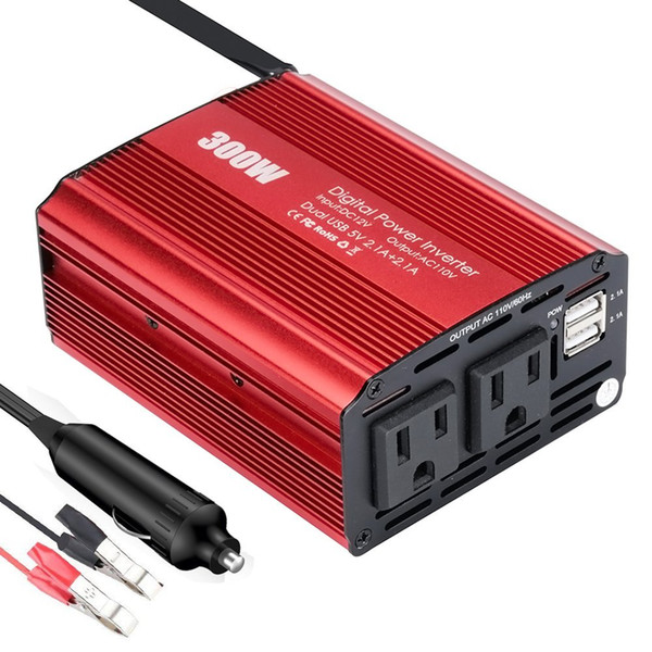 300W Power Inverter DC 12V to 110V AC Car Converter with 4.2A Dual USB Car Adapter for Smartphones Laptop Breast Pump