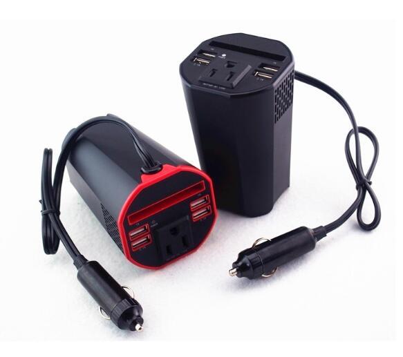 150W Car Power Inverter DC 12V to 110V AC Auto Converter with 1 AC Outlets and 4 USB Port Charger