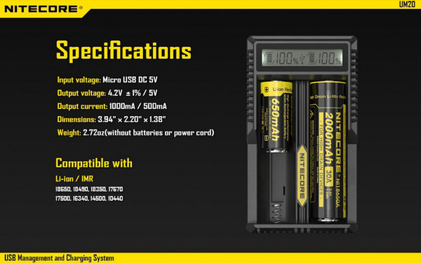 New Arrival Nitecore UM20 Smart Battery Charger LCD Display Battery Charger Universal Nitecore Charger