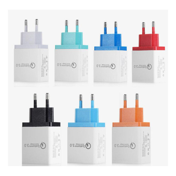 2018 fashion Quick Charger 3 USB Adapter US EU 7 colors Charging Wall Charger 3 Ports 2.1A 2.1A 3.1A for Smart Phone Cellphone without box