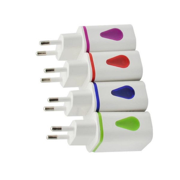 Water Drop Light Up LED Dual USB Ports Home Adapter AC US EU Plug Wall Charger For Smartphone