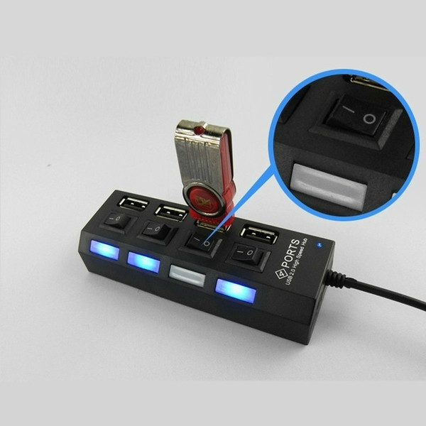 Multi LED 4 Ports High Speed USB Hub 2.0 480Mbps Hub USB On/Off Switch Portable USB Splitter Peripherals Accessories For Computer