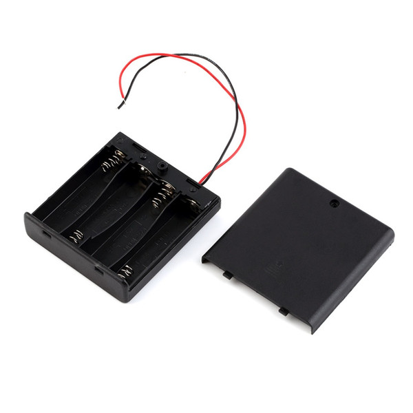 New 2A Battery Storage Box Plastic Holder Cover Box with ON/OFF Switch & Wire Leads for 4pcs AA Batteries Black Wholesale