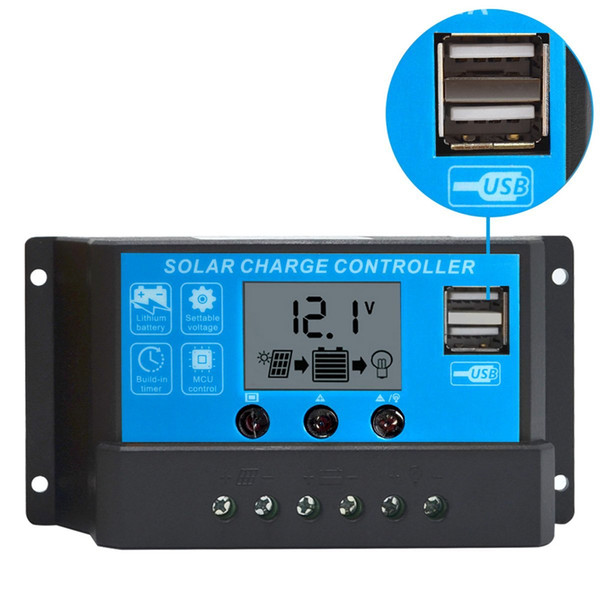 10Amp PWM Solar Charge Controller Solar Panel Battery Intelligent Regulator with USB Port LCD Display 12V/24V