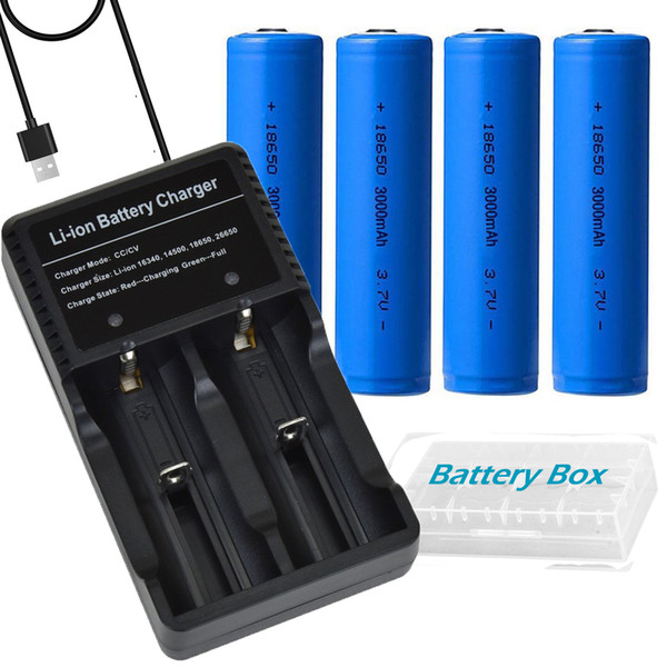 4pcs 18650 Battery and USB Batteries charger 3000mAh 3.7V Li-ion Rechargeable Battery for Li-ion 26650 18650 batteries