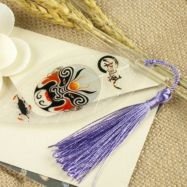 Chinese Traditional Style Peking Opera Vein Bookmark New Creative Leaf Bookmarks With Tassel Office School Supplies