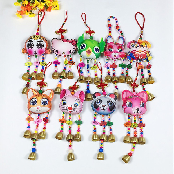 Chinese styple animal wind chime leather cartoon handmade wind chimes home car hanging decoration