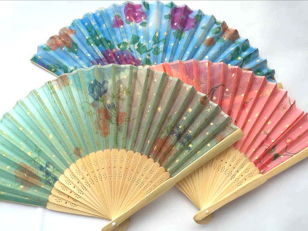 WholesalerLots 100 pcs Handcraft Asian Chinese Silk undertone folding Bamboo Fans