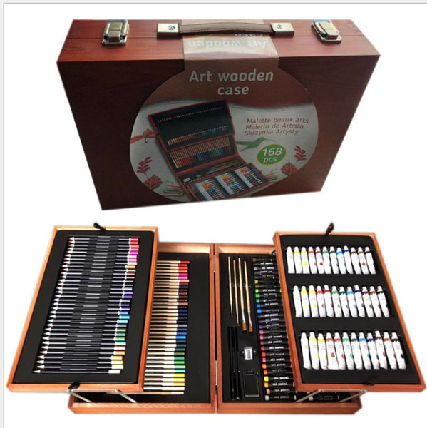 Electronics Cultural and creative gifts,Drawing tools A 168-piece set of double-layer wooden boxes for children's paintbrushes, gift sets fo