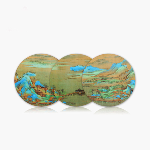 4 Inch Round Cup Mat A Thousand Miles of Rivers and Mountains Dufu Palace Museum Souvenir Cultural Creative Gift WJ461