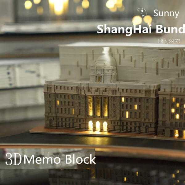 2019 New Arrival Creative 3D Paper Silhouette Memo Block, China Cultual Shanghai Bund Buidlding Design Omoshiroi Block Creative Gifts