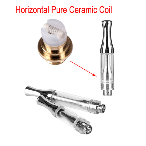 Ceramic Coil Cartridge 0.5ml Pyrex Glass Vaporizer metal round Drip Tip 510 Thread Atomizer Wickless Coil Tank for CE3 BUD Vape Battery