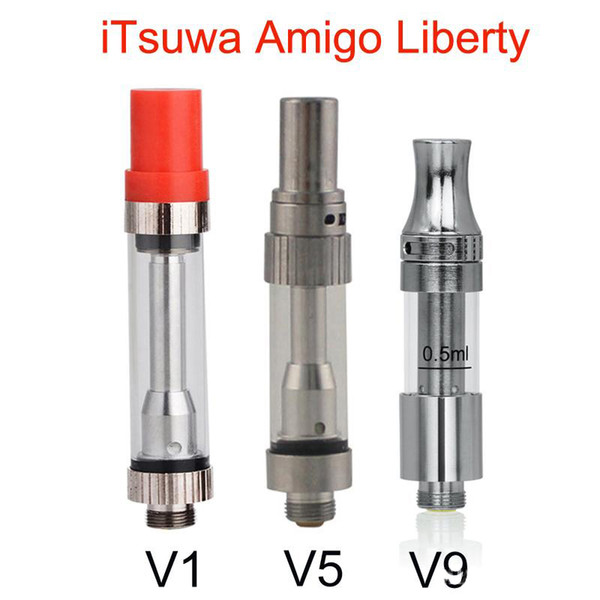 Amigo Liberty V9 V5 V1 Tank Top Airflow Ceramic Coil Itsuwa Cartridges E-Cigarette Pyrex Glass 510 Atomizer For Thick Oil