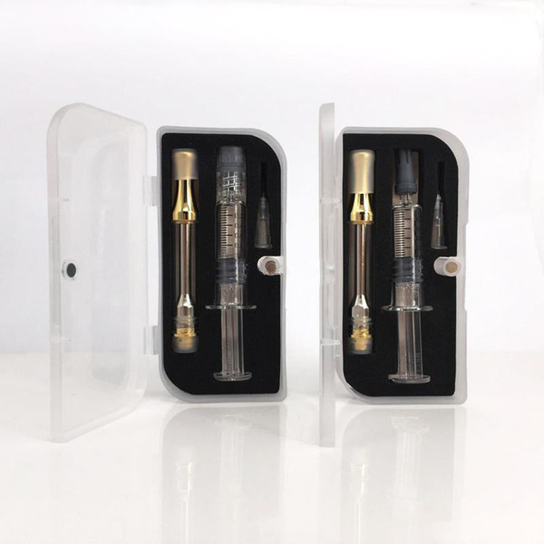 Luer Lock Injector 1ML Disposable Vaporizer Oil Luer Head Glass Syringe with AC1003 Glass Tank Ceramic Coil Cartridge With Box Container