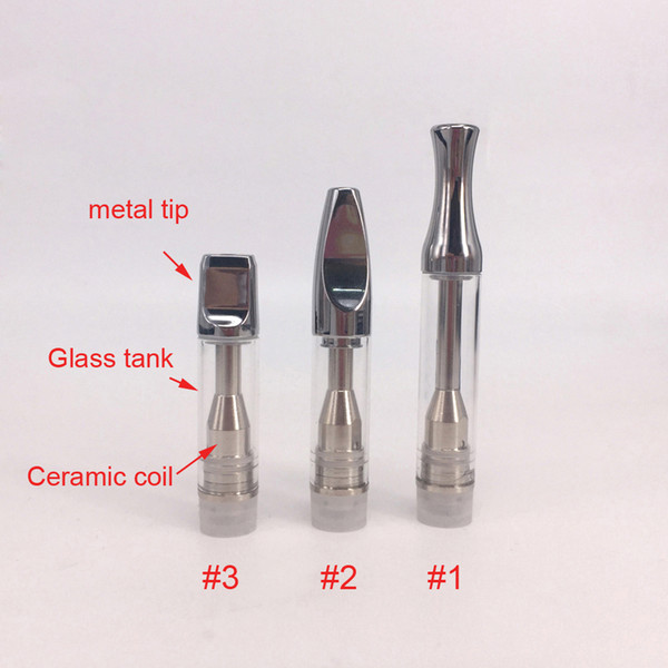 Metal tip Ceramic coil cartridge .5ml 1ml vape atomizer Wickless E cigarette Pyrex Glass vape pen vaporizer 510 smoking glass tank AC1003