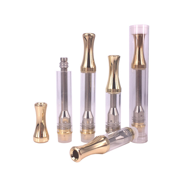 Wholesale .5g 1g Gold color AC1003 Glass ceramic vape cartridge 510 thread disposable atomizer No leak Fit EVOD O pen Mix2 vape battery