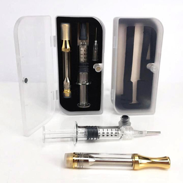 Retail packaging 1ML Luer Lock Glass Syringe with measurement 1ml Thick Oil vape cartridges Ac1003 Gold Brass Knuckles atomizer starter kits