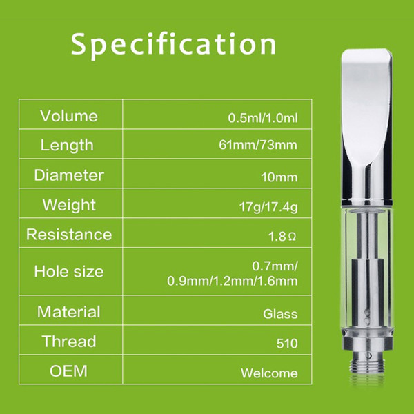 Best 92A3 Vape Pen Cartridges thick Oil Vaporizer .5ml 1ml Glass Vape carts 510 Thread Dual Coil disposable Atomizer with Flat Mouthpiece