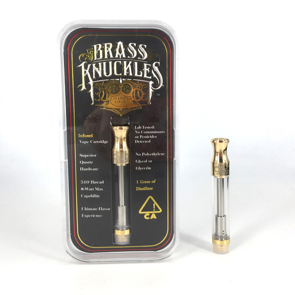 Box packaging Brass Knuckles Cartridges Pyrex Glass .5ml 1ml Gold BUD Touch Thick Oil Atomizer 92a3 Vape Pen Tank metal tip With Logo