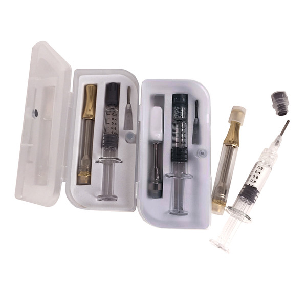 Ceramic Coil AC1003 Th2 glass Tank Vaping oil Filling Needle Glass Syringe Lock Luer 510 Thread Vape Pen Carts with retail case