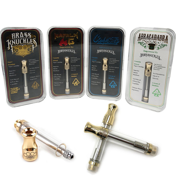 Brass Knuckles Cartridges Pyrex Glass 1.0ml Gold BUD Touch Thick Oil Vape Atomizer Vape Pen E-liquid Oil Tanks Free DHL