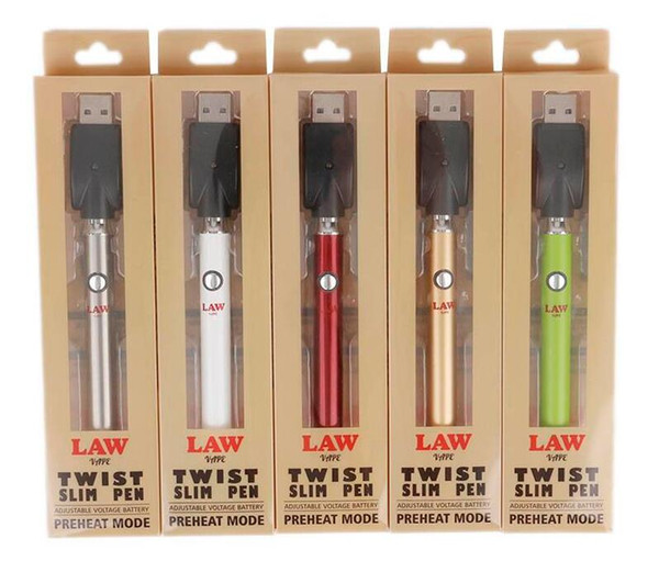 Law Preheat Battery with Bottom Twist Button 380mAh Slim Ego Twist Vape Pen Variable Voltage Vaporizer for Thick Oil palm lo key