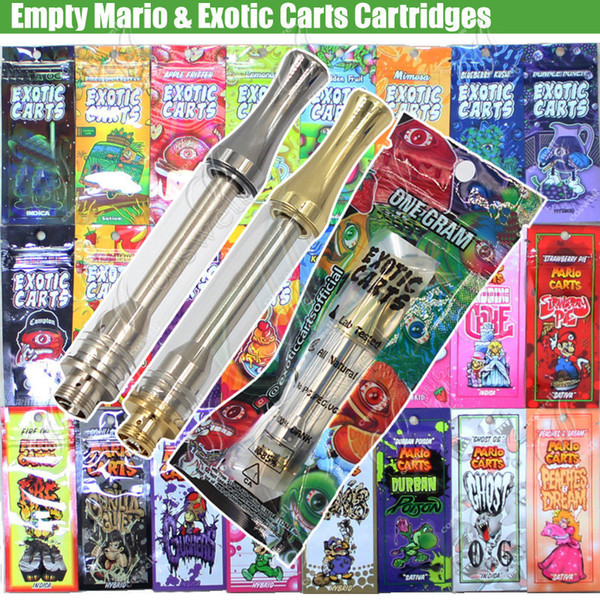 Empty Mario & Exotic Carts Holograms Bags Cartridges AC1003 Gold Ceramic Coils Glass Tank Atomizer Thick Oil All Flavor Vaporizers vape pen