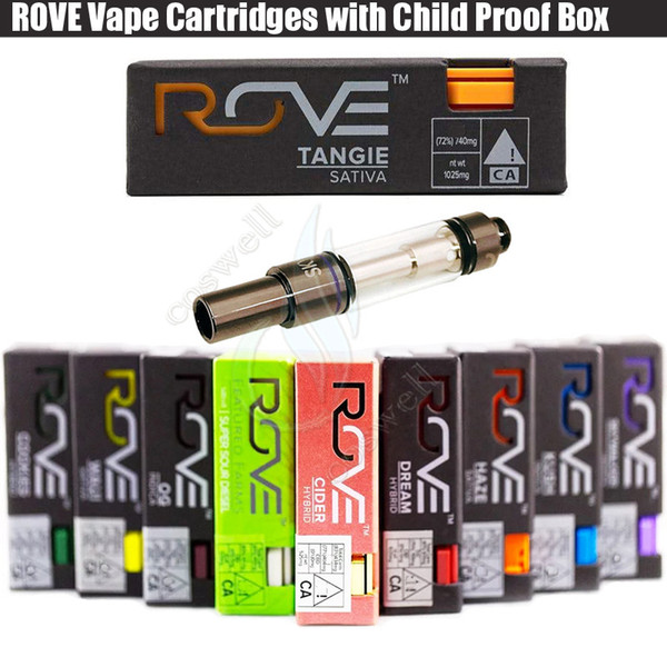 New ROVE Vapes Cartridges Ceramic Coils Pyrex Glass Concentrate Extracts Thick Oil Tank Cookies Flavors Childproof Box Packaging Carts Pen