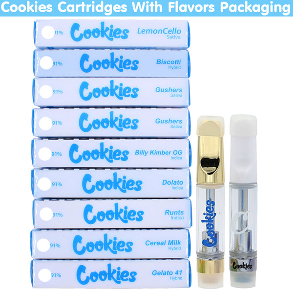 Cookies 0.8ml 1.0ml Carts Cartridge Thick Oil Ceramic Coils Refillable All Flavors Atomizer Glass Tank Custom Vapes Packaging ecig Vapor Pen