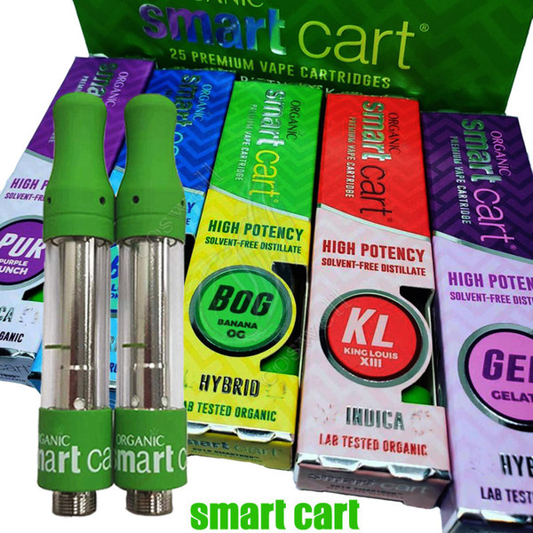 Newest Smart Carts Green Organic Premium Vape Cartridges 1.0ml Glass Tank 510 Ceramic Coil Thick Oil Atomizer Vaporizer Smartcarts eCigs pen