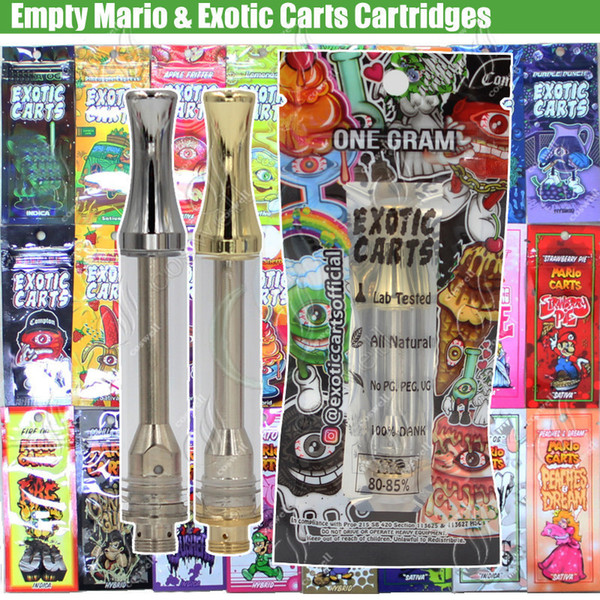 Empty Mario Exotic Carts Holograms Bags Vape Cartridges AC1003 Gold Ceramic Coils Tank e cigs Atomizer Thick Oil all Flavors Vaporizers Pen