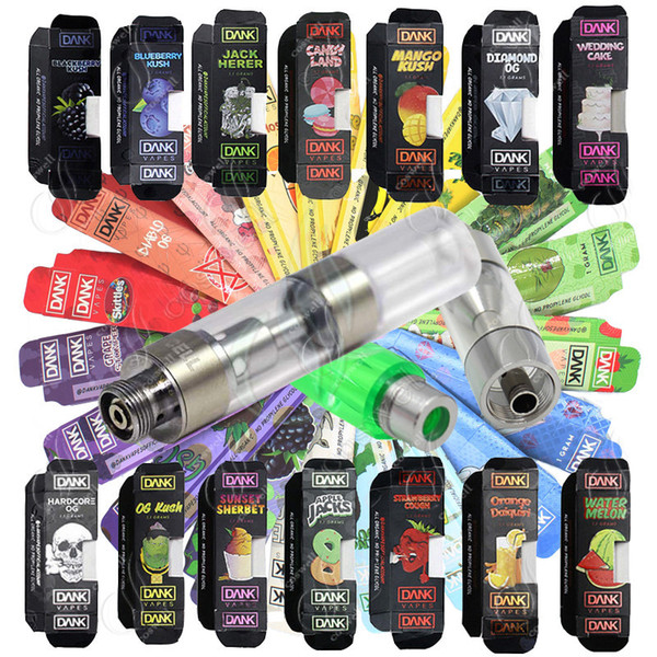 Dank Vapes Cartridge New Black Box Packaging all Flavors gram thick oil Ceramic Coil G5 M6T Logo Glass Atomizers vape pen e Cigarettes tank