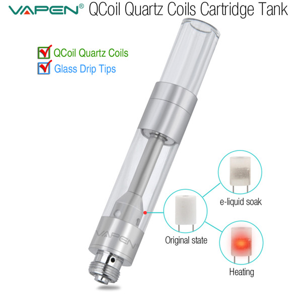 Original VAPEN QCoil Cartridges Quartz Coils Tank Pyrex Glass Crystal Drip tips Vape Thick Oil Bud Touch Vaporizer 510 O pen Atomizers Vapor