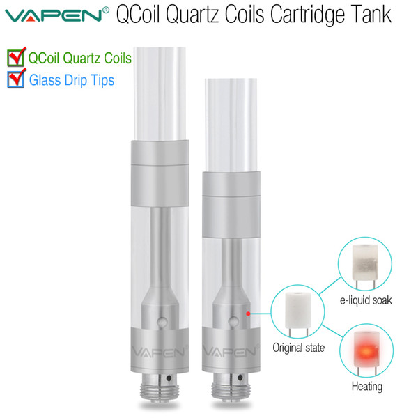 Original VAPEN QCoil Cartridges Quartz Coils Tank Pyrex Glass Crystal Drip tips Vape Thick Oil Bud Touch Vaporizer 510 O pen Atomizers Vapor