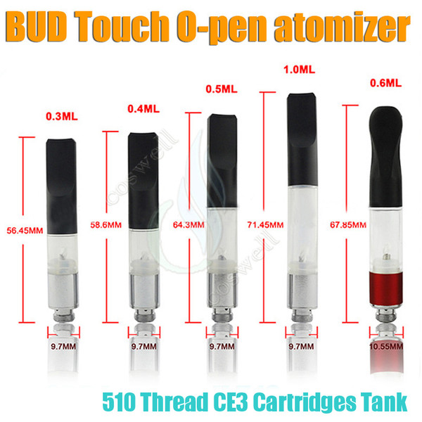 Top Quality BUD Touch Vaporizer WAX Thick Oil Atomizers 510 Cartridges O Pen CE3 vapor Waxy Smoking Mini Tank vape Co2 Cartridge vape DHL