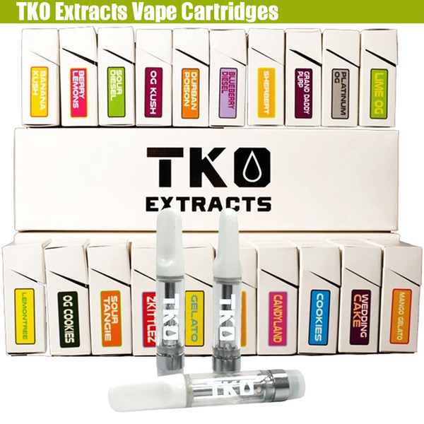 TKO Extracts Vape Cartridges 1ml Empty Thick Oil 510 Thread Pen Ceramic Cell Coils Glass Carts Vaporizer Flavors Stickers Packaging box tank