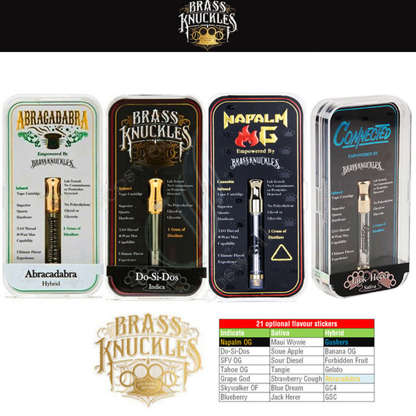 New Gold Brass Knuckles Connected Abracadabra OG Cartridges 21 Flavour Stickers Vape Ceramic Dual Cotton Coils Pyrex Glass e cigs Vapor Tank