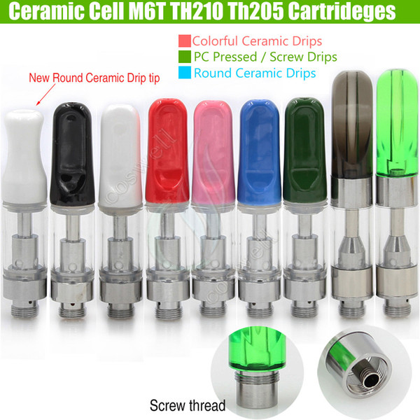 Colorful Ceramic Cell TH210 TH205 Screw thread M6T Cartridges Rod Coils Pyrex Glass Tank CE3 BUD Thick Oil Vaporizer Atomizers vapor Vape