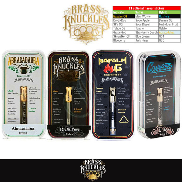 New Gold Brass Knuckles Connected Abracadabra OG Cartridges 21 Flavour Stickers Vape Ceramic Dual Cotton Coils Pyrex Glass e cigs Vapor Tank