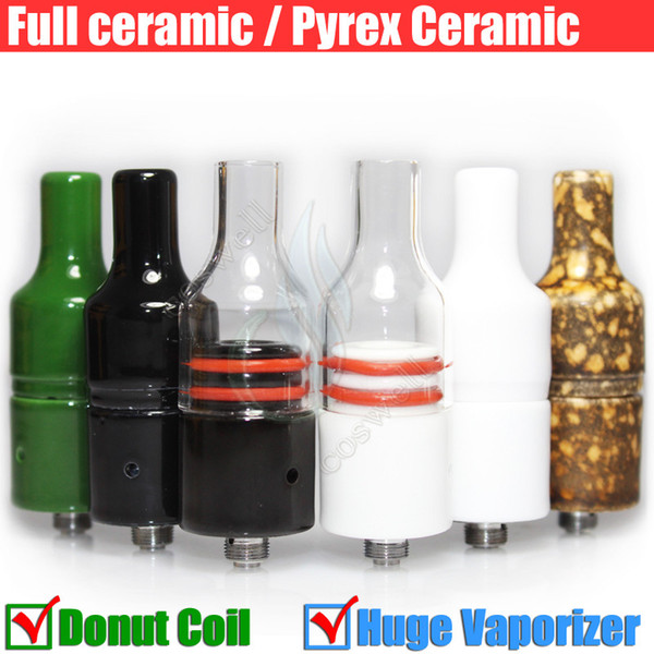 Huge Vapor Full Ceramic Glass Wax Atomizer Donut wickless Coils Herbal Pyrex Vaporizer 22mm Atomizer 510 e cigarettes vape pen Mods Tank DHL