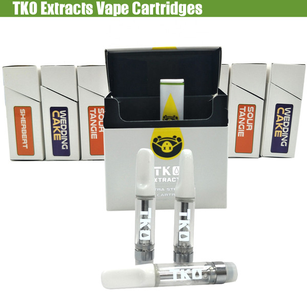 TKO Extracts Vape Cartridges 1ml Empty Thick Oil 510 Thread Pen Ceramic Cell Coils Glass Carts Vaporizer Flavors Stickers Packaging box tank