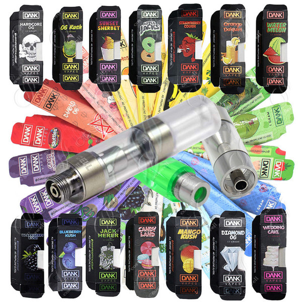 Dank Vapes Cartridges New Black Box Packaging all Flavors 1.0ml full Gram thick oil Ceramic Coil G5 M6T Logo Glass Atomizers vape pen tank