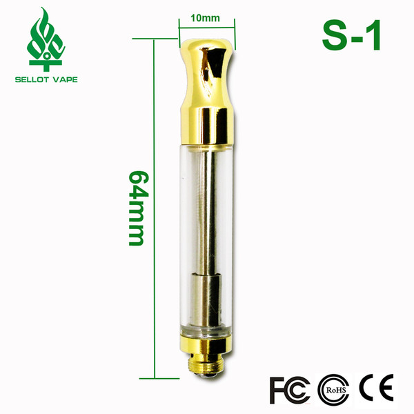 Disposable vape pen cartridge 510 thread atomizer gold vape s-1 1.0ml glass tank oil cartridge