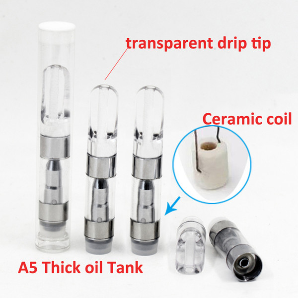 A5 vape tank plastic clear tip Cartridge 510 Threat Atomizer 0.5ml Ceramic Wickless Tank for CE3 Vape Batteries