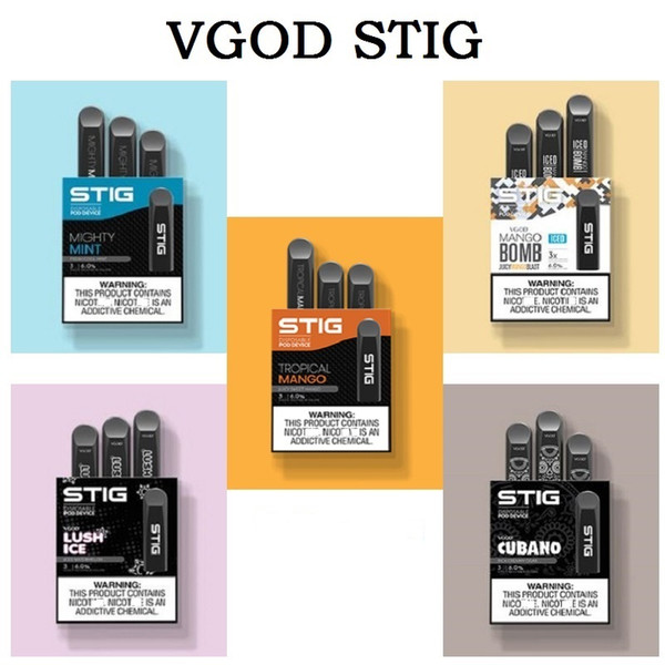 2019 Selling Vgod Stig Pod Disposable Vape Pen Kit 270mAh Fully Charged Battery With 1.2ml pod Capacity Disposable E-Cig Kit mango pods