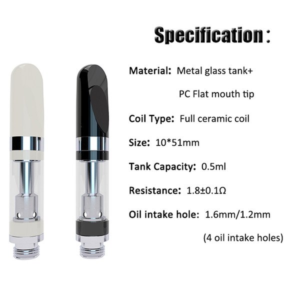 Ceramic Cell Cartridges Glass Vaporizer Pen Pyrex Glass A3 Ceramic Coil Head Ceramic Drip Tip m6t05 TH205 0.5ml 510 Thread Vapor Atomizer