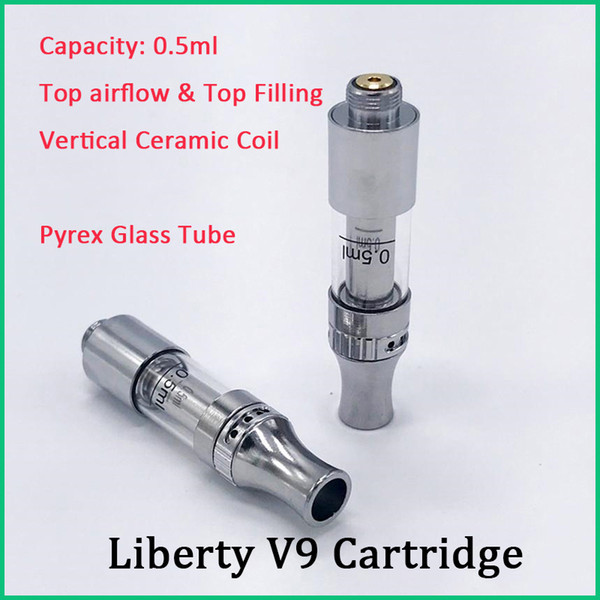 High Quality Liberty V9 Cartridge 0.5ml Ceramic Coils Glass Tube Top Airflow Vape Cartridges for Thick Oil DHL Free Shipping