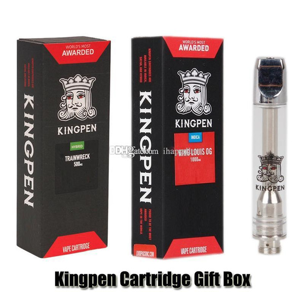 Newest Kingpen 710 Cartridge Vape Tank Gift Box Package New 0.5ml 1.0ml Ceramic Coil Pyrex Glass Vape Tank Atomizer with red Flavor Stickers