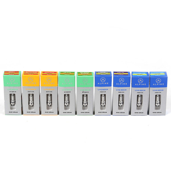 Alpine Vapor Live Resin Carts 0.5ml 1ml 1 Gram Cotton Coil Cartridge Pyrex Vaporizer Atomizer 510 Vape Carts 9 Flavors cartridge